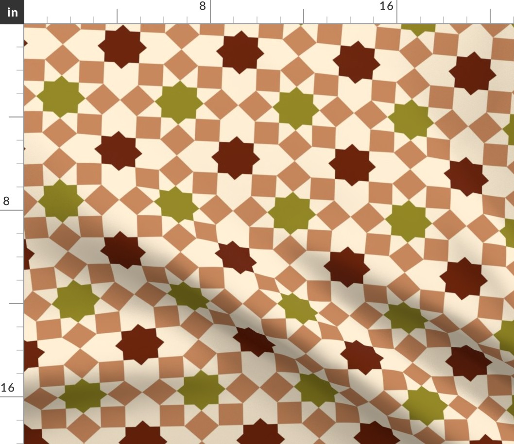 Islamic tiles geometrics mosaic cream brown moss green