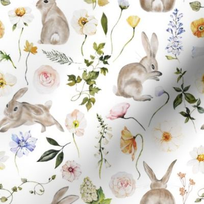 Springtime Easter Bunnies / White