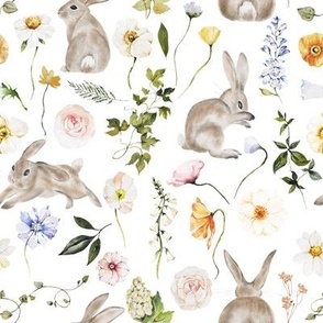 Springtime Easter Bunnies / White