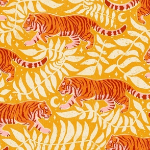 Tigers - extra large - red, orange, and pink on marigold and cream