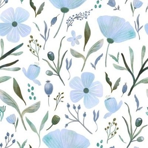 Delicate Pastel Flowers - Blue