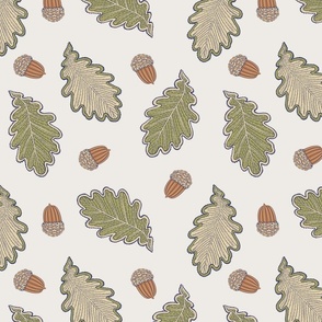 Oak leaves & Acorns / Autumnal Florals / Ivory Cream / 12"