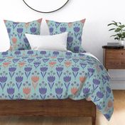 Spring Tulips Floral Garden Botanical in Pastel Cottage Colours with Very Peri Purple on Light Teal -  LARGE Scale - UnBlink Studio by Jackie Tahara