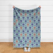 Spring Tulips Floral Garden Botanical in Pastel Cottage Colours with Very Peri Purple on Light Teal -  LARGE Scale - UnBlink Studio by Jackie Tahara