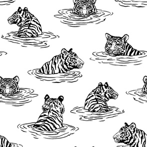 (large) Swimming tigers - black and white