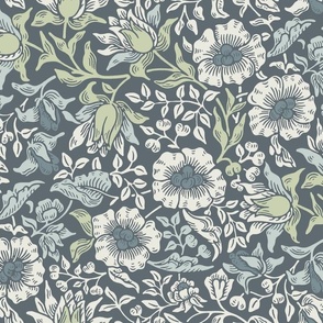 MALLOW IN WILDFLOWER BLUE - WILLIAM MORRIS AND KATE FAULKNER