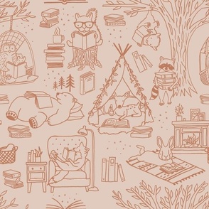 Cozy seamless pattern with books doodle illustration. Vector