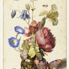 17TH CENTURY FLORAL WITH BUTTERFLY ART