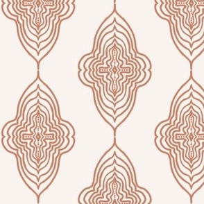294 - Warm Coral and cream stylized medallion, jumbo scale for wallpaper and bed linen, for a classic sophisticated look