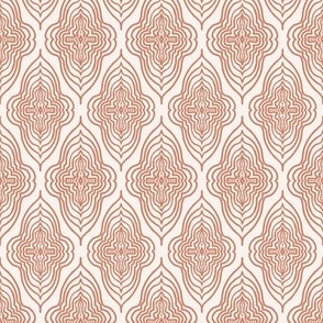 293 - Warm Coral and cream stylized medallion, jumbo scale for wallpaper and bed linen, for a classic sophisticated look