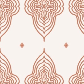294 - Warm Coral and cream stylized medallion, jumbo scale for wallpaper and bed linen, for a classic sophisticated look