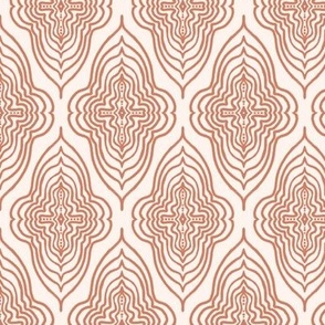 293 - Warm Coral and cream stylized medallion, jumbo scale for wallpaper and bed linen, for a classic sophisticated look