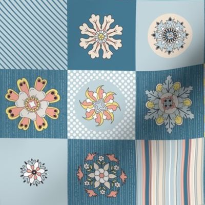 Rosette cheater quilt blue