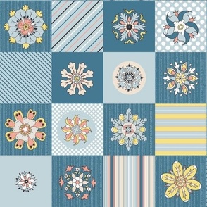 Rosette cheater quilt blue