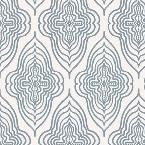 293 $  - Soft denim blue and cream stylized medallion, medium scale for wallpaper and bed linen, for a classic sophisticated look