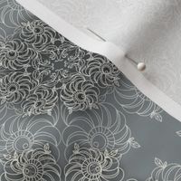 Silver gray Art Deco lace / Medium scale
