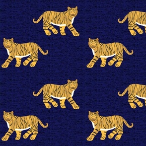 Tigers Strolling on Navy Background