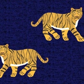 Tigers Strolling on Navy Background