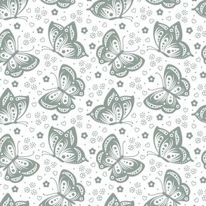 Pattern  0652 - Butterflies with flowers, sage