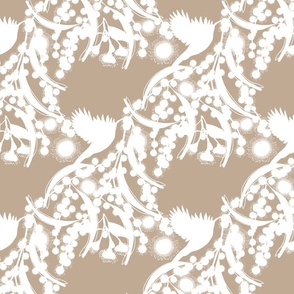 Wattle, Blossom Sparkle! (Diagonal panel) - white silhouettes on greige beige, medium 