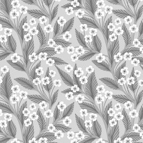 Pattern 0656 - Hand drawn garden flowers, silver 