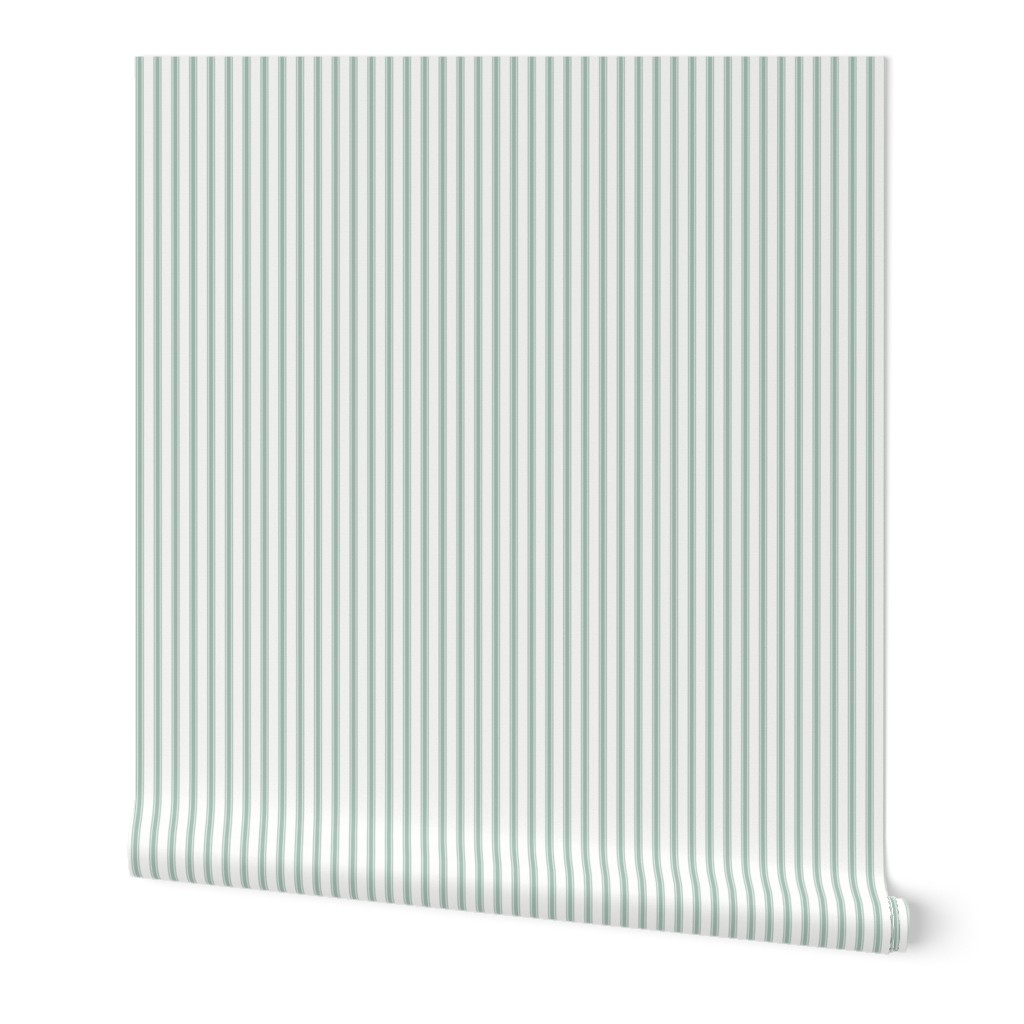 Ticking Stripe LT: Celadon & Cream, Blue Green Pillow Ticking 