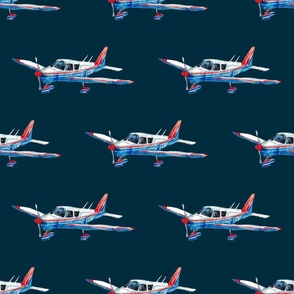 Spoonflower Fabric - Blue Planes White Airplane Water Color