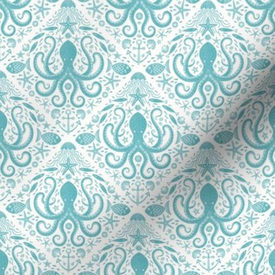 Underwater Adventure Octopus block print small scale antique turquoise by Pippa Shaw