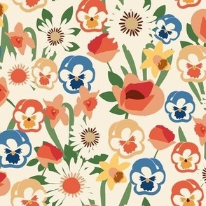 Vintage Style Spring Floral Mix on Khaki