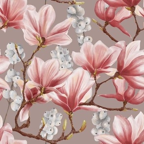 magnolia and snowberries | calm nude  | watercolor Velvet collection