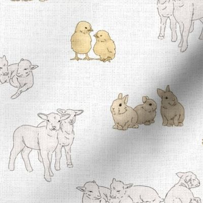 Baby farm animals - textured white