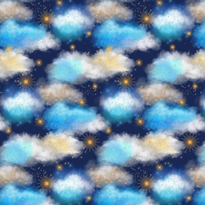 Celestial Clouds And Stars-Blue-S