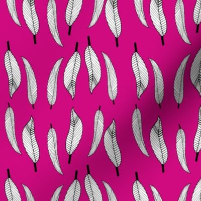 Linear Black & White Feathers on Pink Background 