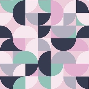 Bauhaus design circle //Normal Scale // Geometric Shapes Lines //  Light Pink Background Lavendar Navy Pink Mint