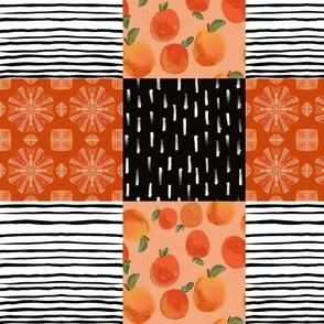 Peach and citrus black and white patchwork quilt 