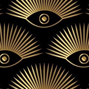 Art Deco Evil Eye - Metallic Gold on Black
