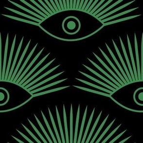 Art Deco Evil Eye - Bright Emerald Green on Black