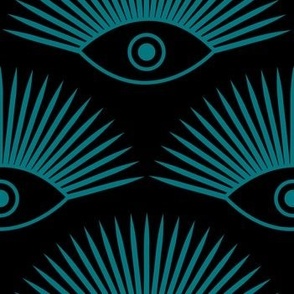 Art Deco Evil Eye - Teal on Black