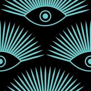 Art Deco Evil Eye - Teal Blue on Black - LARGE