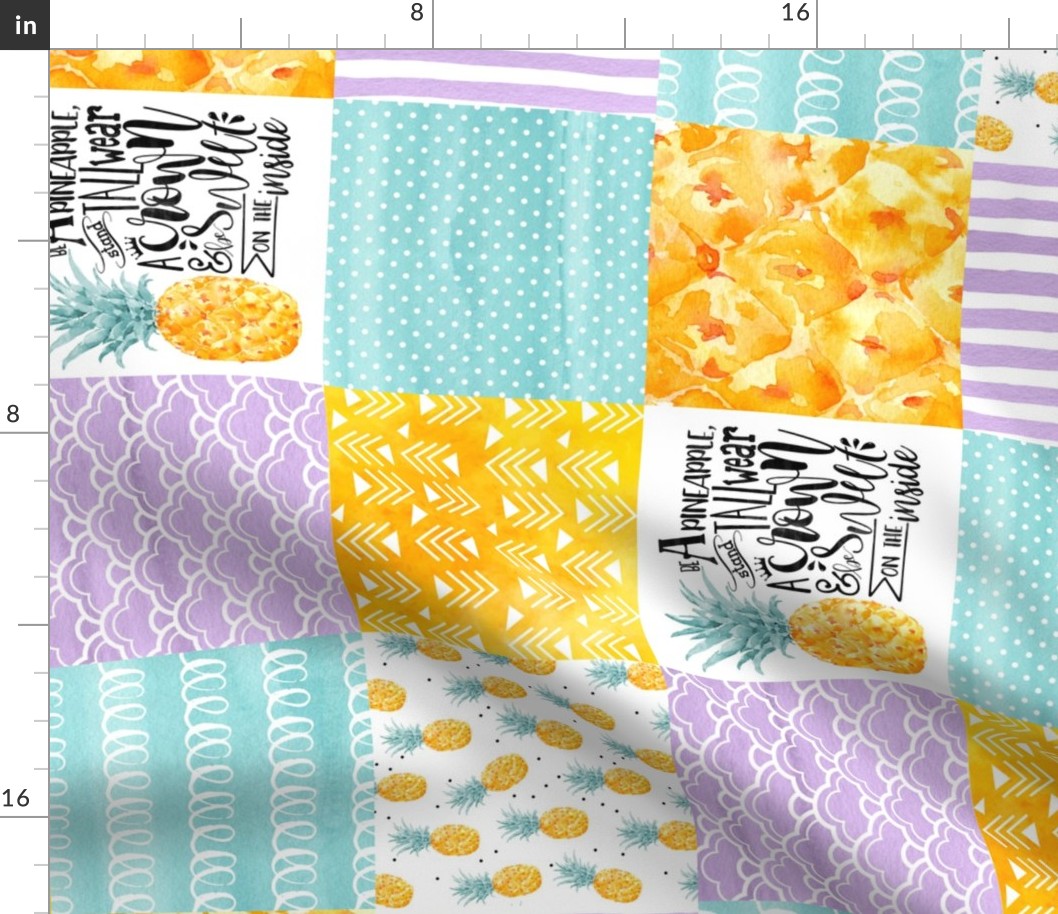 Be a Pineapple//Purple - Wholecloth Cheater Quilt - Rotated 