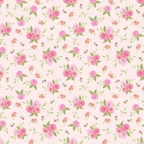 Ditsy Watercolor Roses Floral Pink Peach Flowers on Light Pink