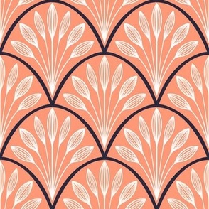 Small Art Deco Leaf Fan (Bright Coral)