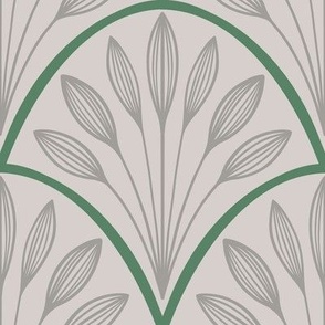Art Deco Leaf Fan (Grey and Emerald Green) 