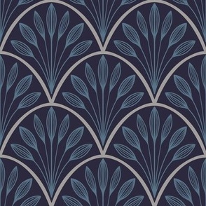 Small Art Deco Leaf Fan (Navy)