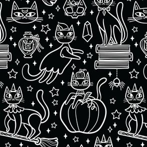 Very Purry Spooky Cats in Black & White