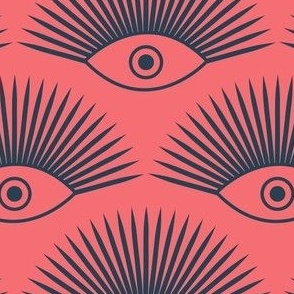 Art Deco Evil Eye - Navy Blue on Coral Pink