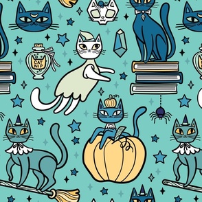 Very Purry Spooky Cats in Teal