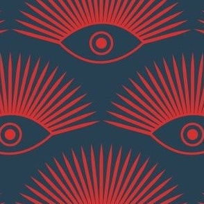 Art Deco Eyes - Red on Navy Blue - LARGE