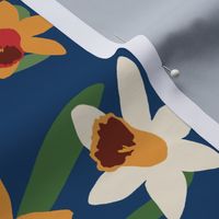 Orange Daffodil Border on Dark Blue