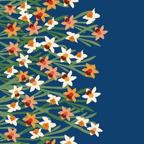 Orange Daffodil Border on Dark Blue